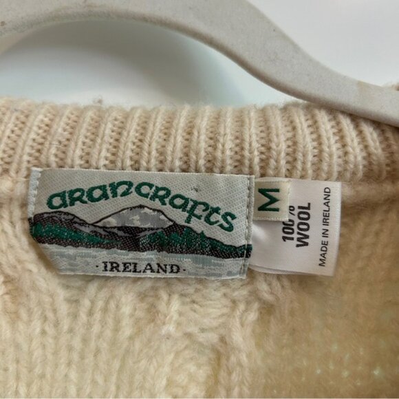 Aran Crafts Ireland Authentic Crew Neck Cable Knit Sweater Cream Size Medium - Picture 2 of 3